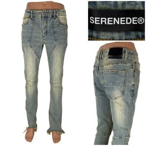 Serenade Mens 32 X 35 (actual) Jeans Distressed Stacked Denim Cotton Stretch